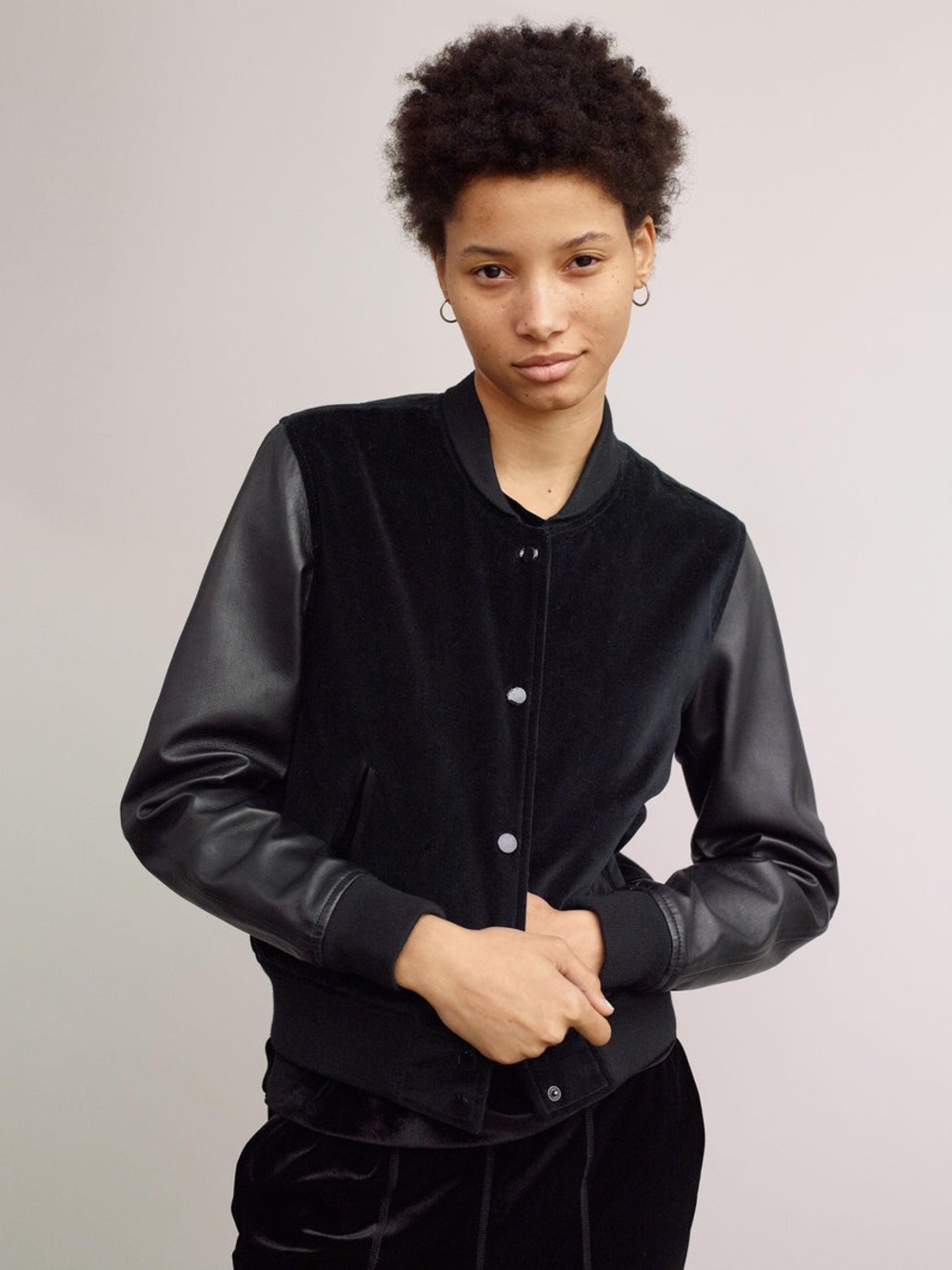 Rag & bone Camden lamb, leather and velvet bomber jacket, black size small